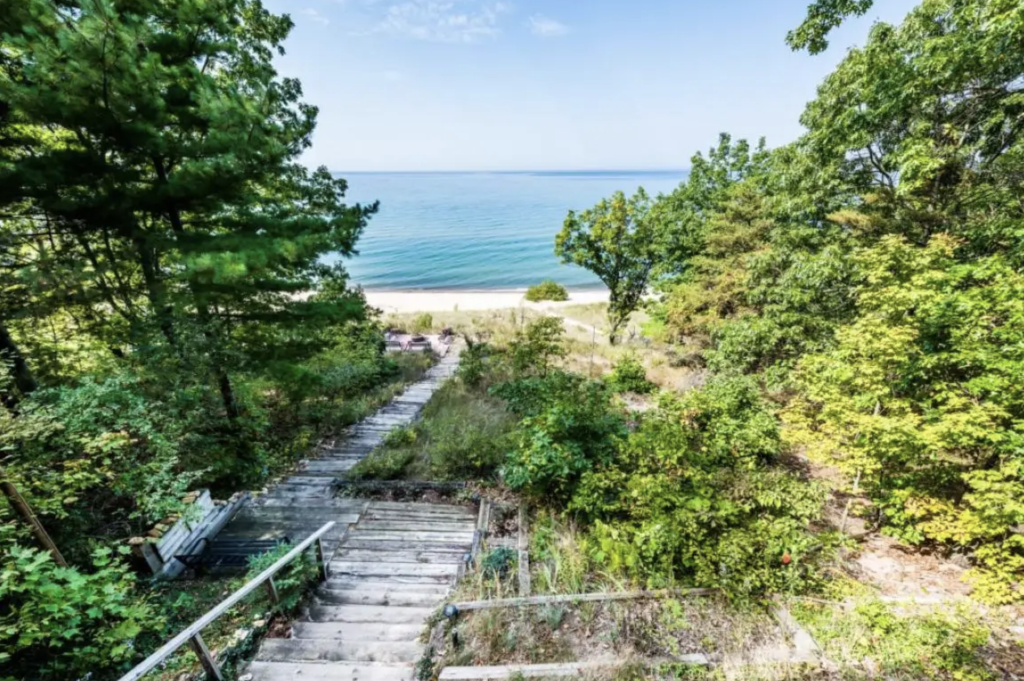 View of Lake Michigan shoreline from Dancing Waters rental house